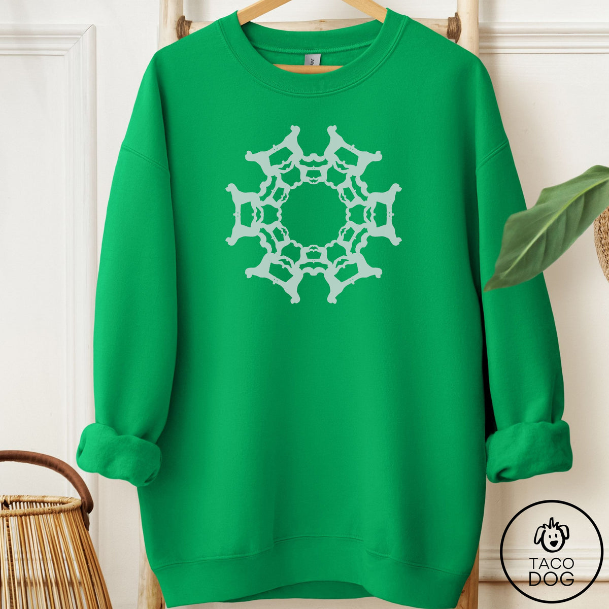 Doodle Paper Snowflake Sweatshirt Irish Green Taco-Dog