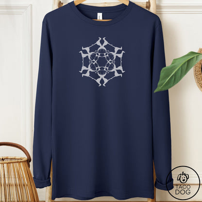 Italian Greyhound Whippet Paper Snowflake Long Sleeve Tee Navy Taco-Dog