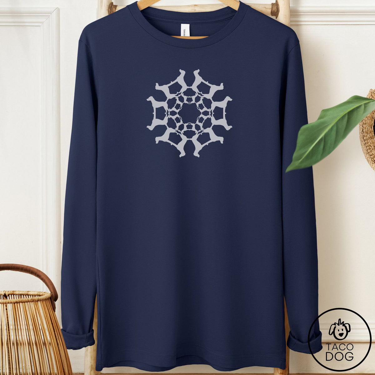 Jack Russell Paper Snowflake Long Sleeve Tee Navy Taco-Dog