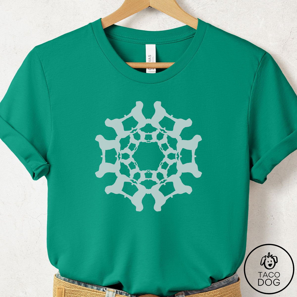 Pug Paper Snowflake T-Shirt, design close-up