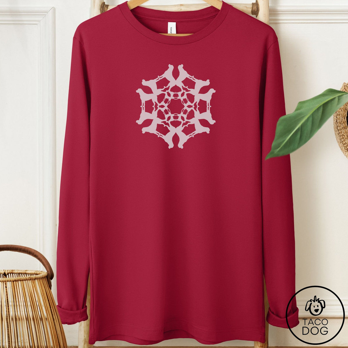 Rottweiler Paper Snowflake Long Sleeve Tee Cardinal Taco-Dog