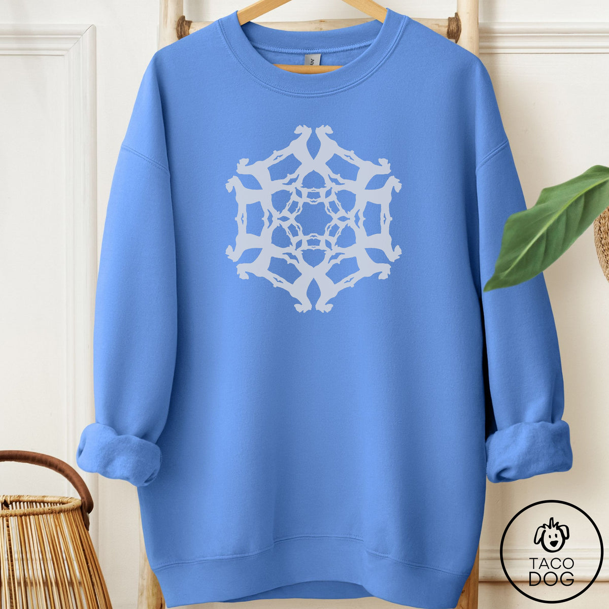 Schnauzer Paper Snowflake Sweatshirt Carolina Blue Taco-Dog