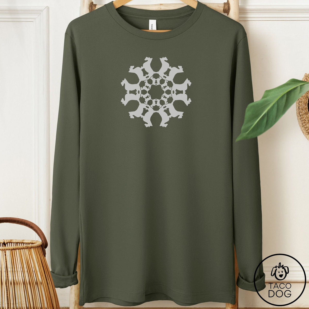 Scottie Paper Snowflake Long Sleeve Tee Military Green Taco-Dog
