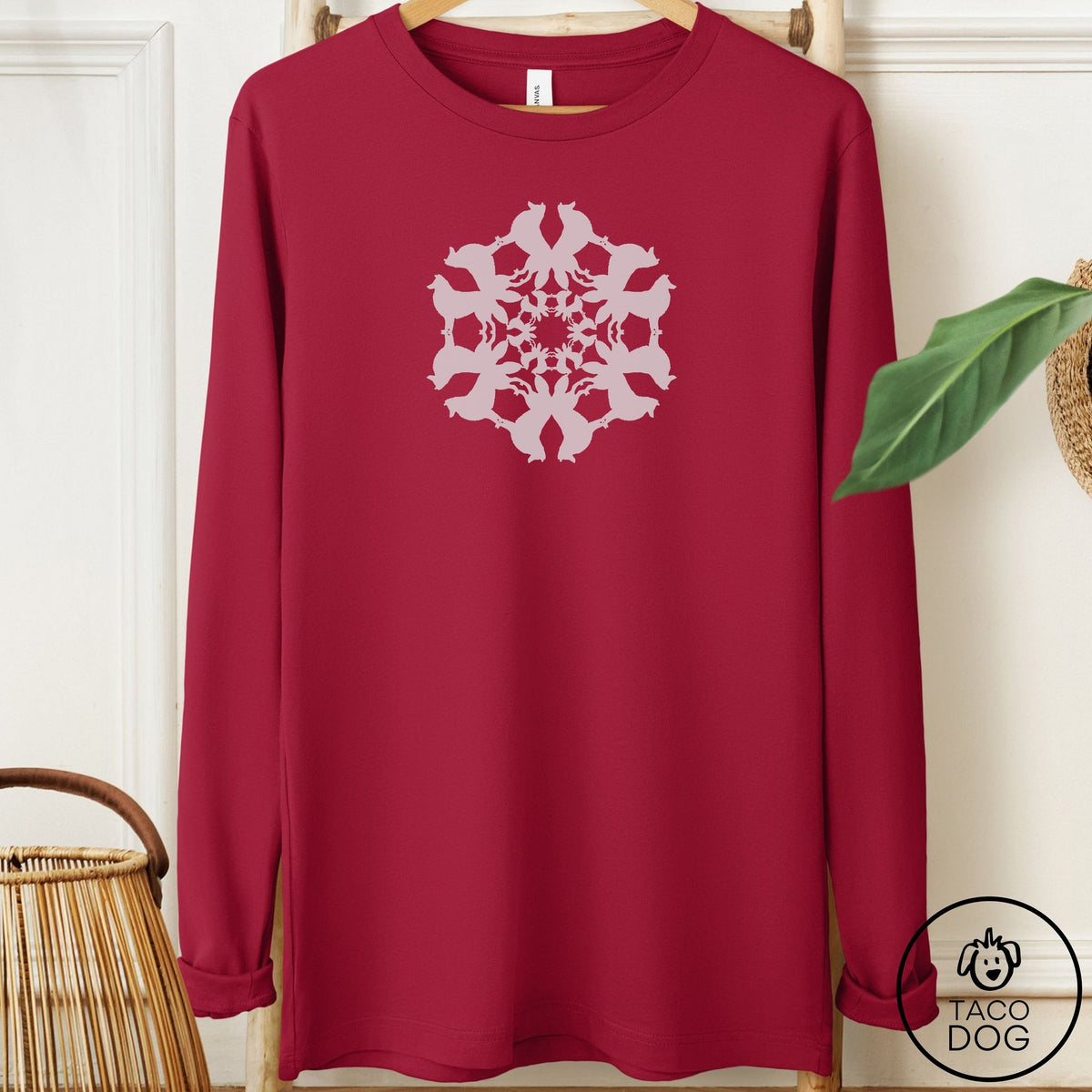 Shetland Sheepdog Paper Snowflake Long Sleeve Tee Cardinal Taco-Dog