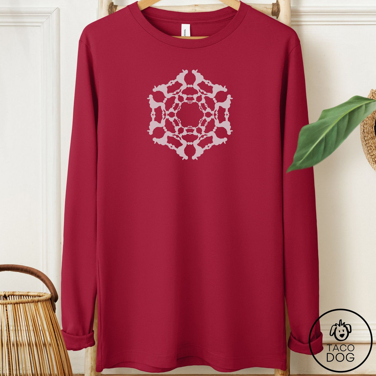 Poodle Paper Snowflake Long Sleeve Tee Cardinal Taco-Dog