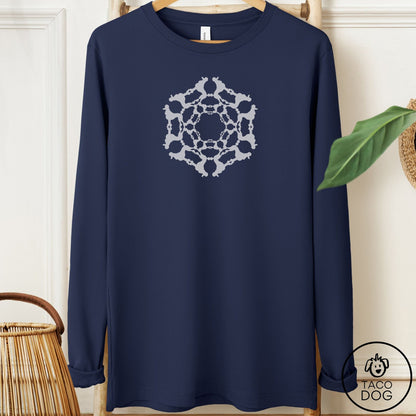 Poodle Paper Snowflake Long Sleeve Tee Navy Taco-Dog