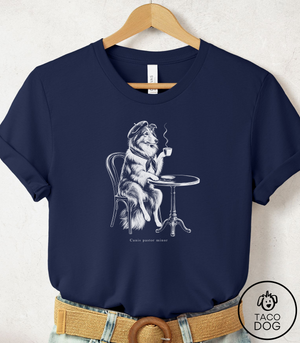 Shetland Sheepdog Paris Cafe Cyanotype Tee Navy Taco-Dog