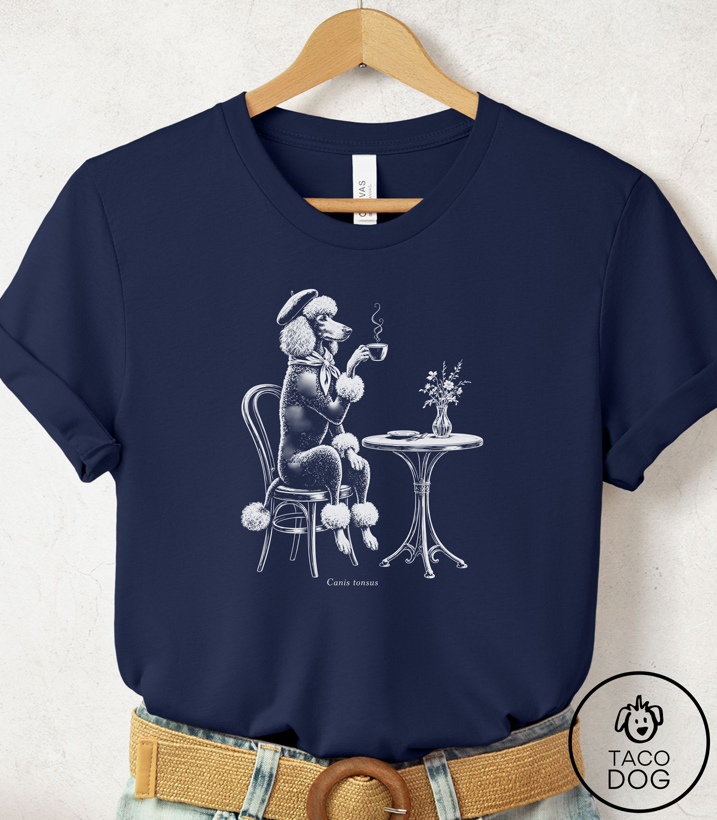 Poodle Paris Cafe Cyanotype Tee Navy Taco-Dog