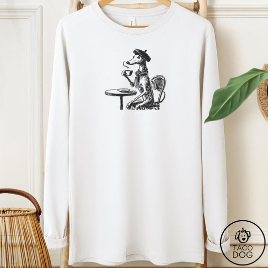 Italian Greyhound Whippet Paris Long Sleeve Tee White Taco-Dog