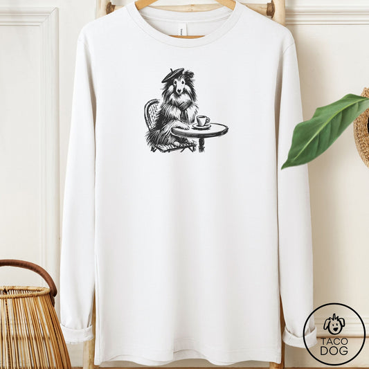 Shetland Sheepdog Paris Long Sleeve Tee White Taco-Dog