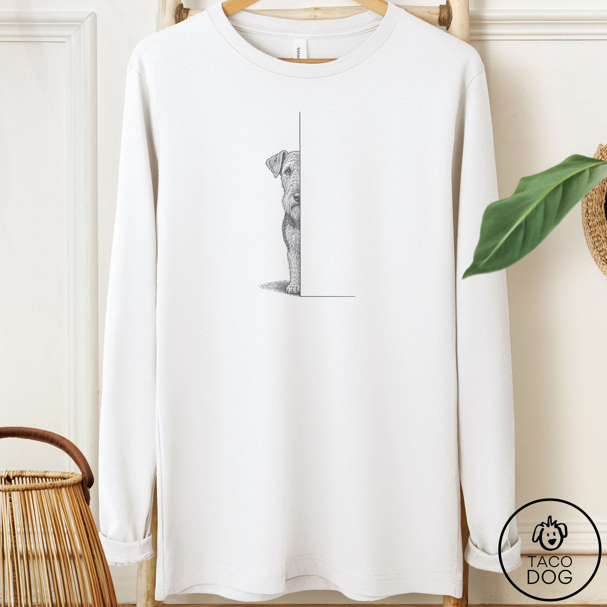 Airedale Peeking Long Sleeve Tee White Taco-Dog