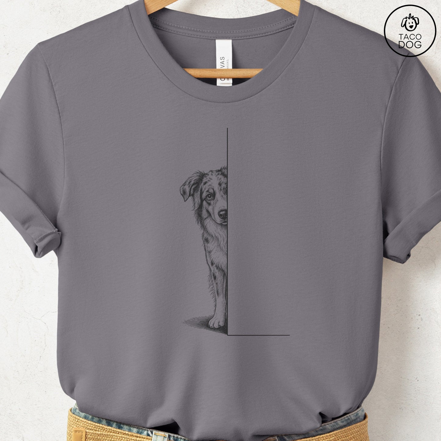 Australian Shepherd Peeking T-Shirt Storm Taco-Dog
