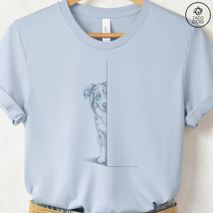 Australian Shepherd Peeking T-Shirt Light Blue Taco-Dog