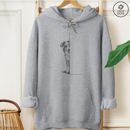 Australian Shepherd Peeking Hoodie Graphite Heather Taco-Dog