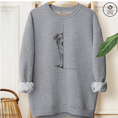 Australian Shepherd Peeking Sweatshirt Graphite Heather Taco-Dog
