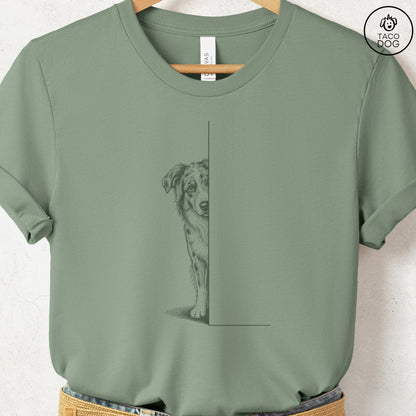 Australian Shepherd Peeking T-Shirt Sage Taco-Dog