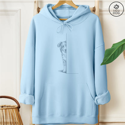 Australian Shepherd Peeking Hoodie Light Blue Taco-Dog