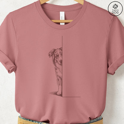 Australian Shepherd Peeking T-Shirt Heather Mauve Taco-Dog