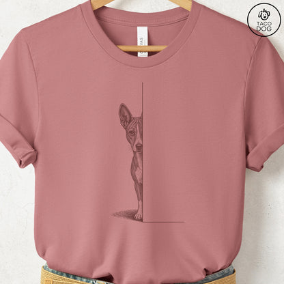 Basenji Peeking T-Shirt Heather Mauve Taco-Dog