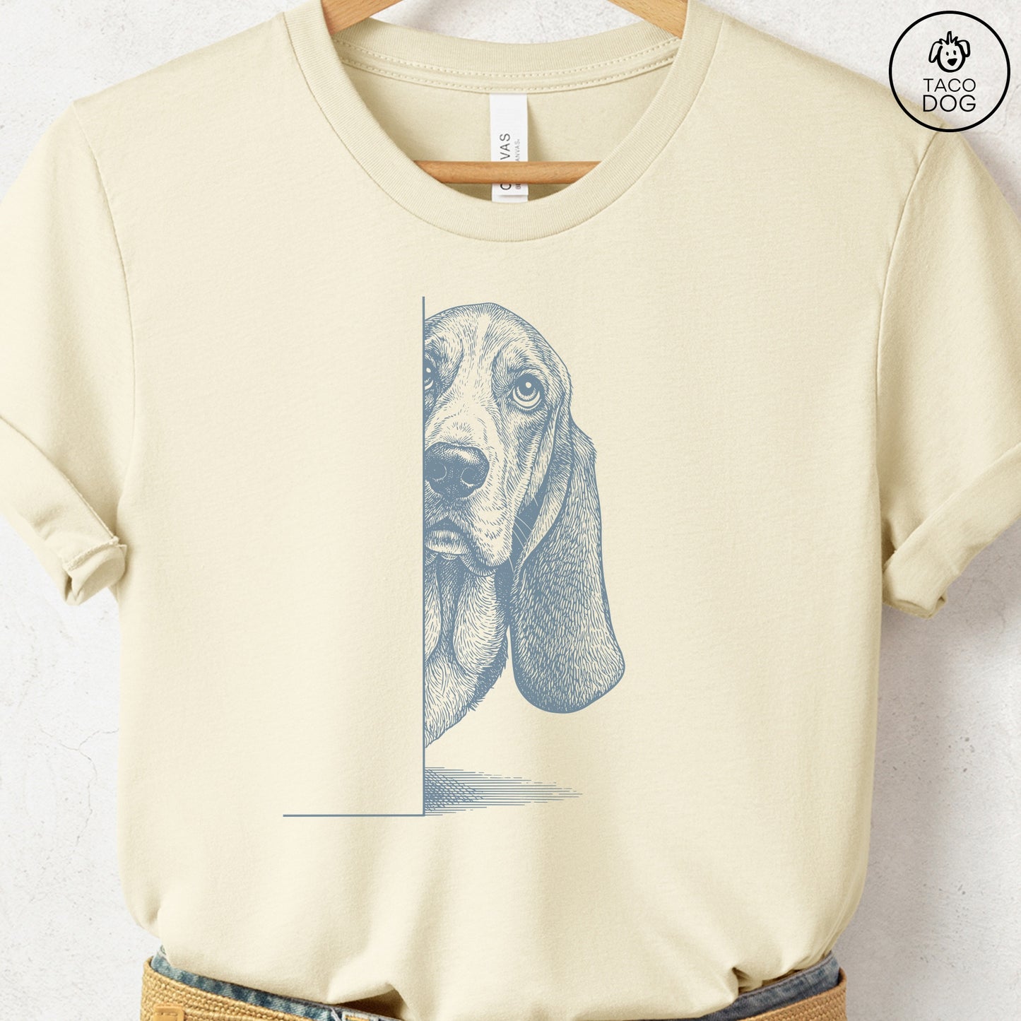 Basset Hound Peeking T-Shirt Natural S Taco-Dog