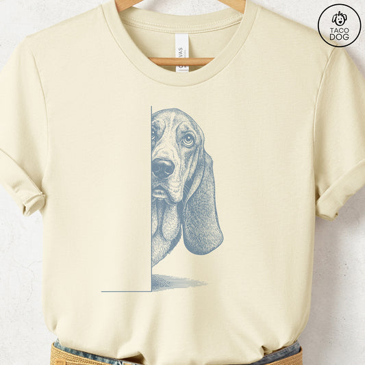 Basset Hound Peeking T-Shirt Natural S Taco-Dog