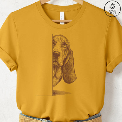 Basset Hound Peeking T-Shirt Mustard S Taco-Dog