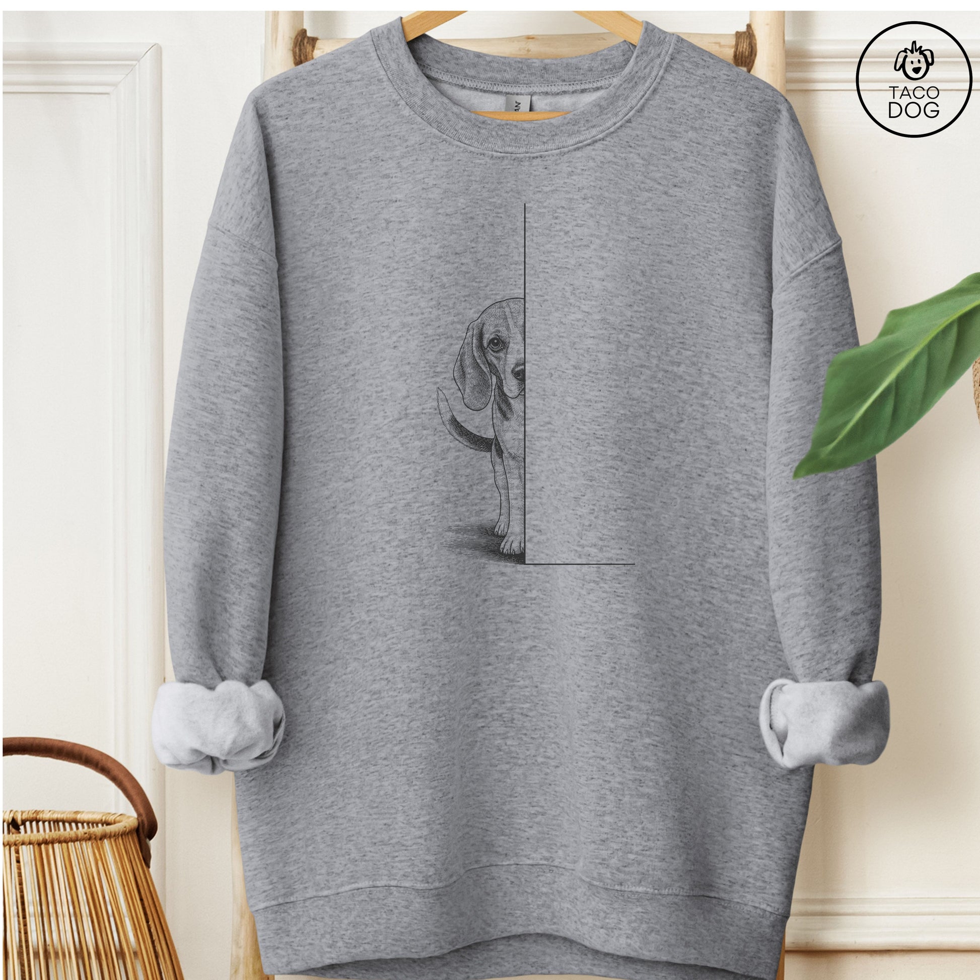Beagle Peeking Sweatshirt Graphite Heather Taco-Dog