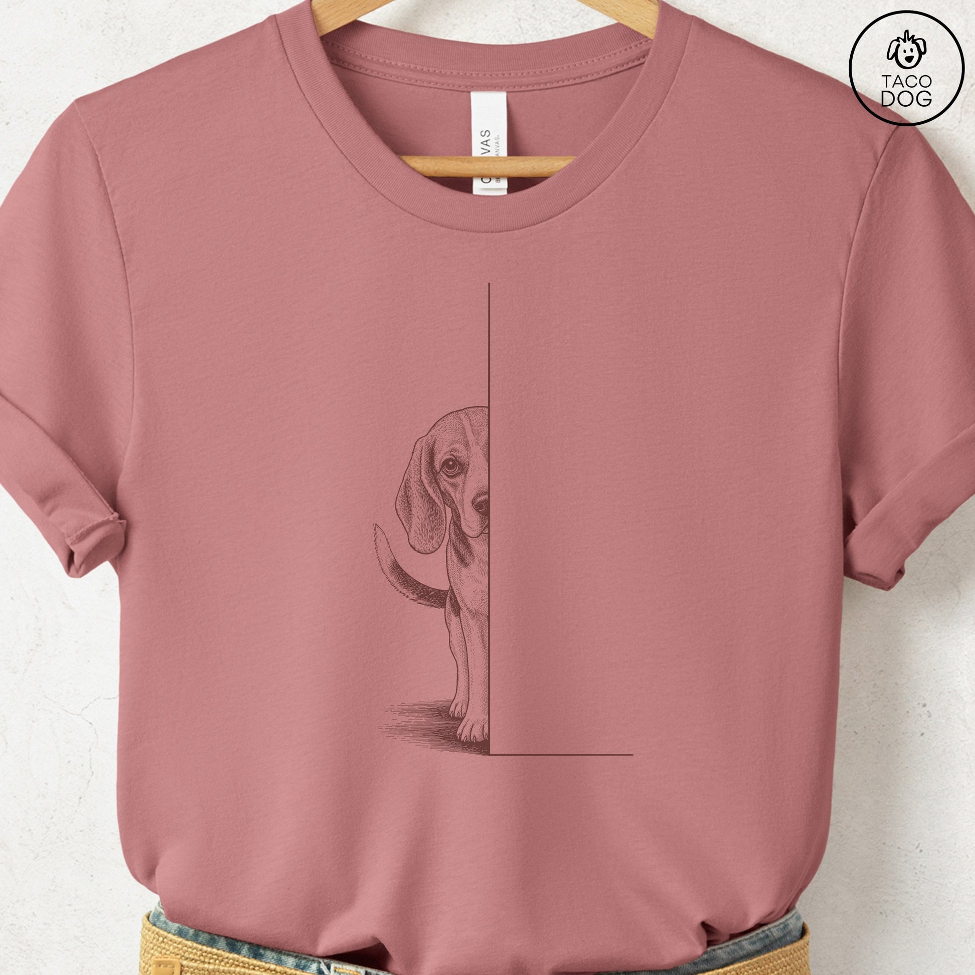 Beagle Peeking T-Shirt Heather Mauve Taco-Dog