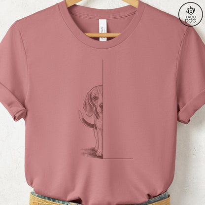 Beagle Peeking T-Shirt Heather Mauve Taco-Dog