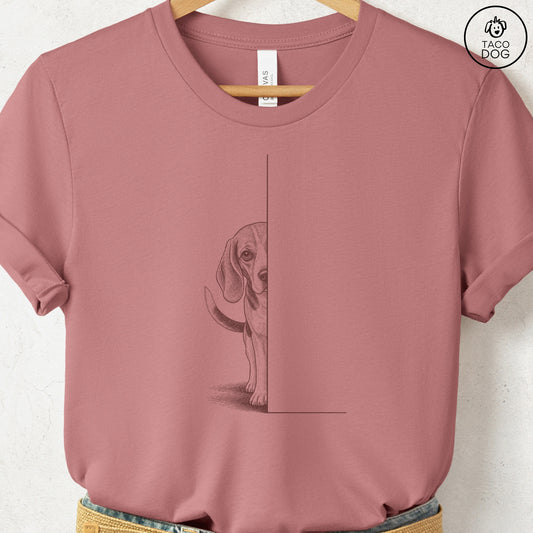 Beagle Peeking T-Shirt Heather Mauve Taco-Dog