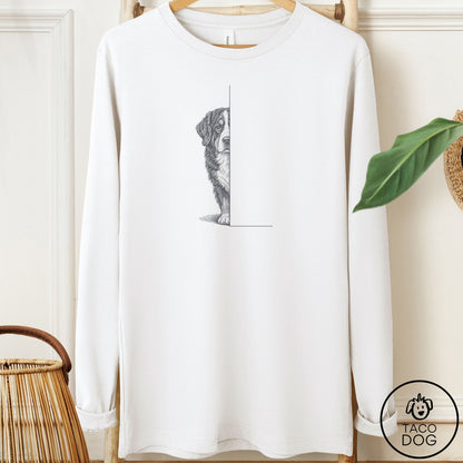 Bernese Mountain Dog Peeking Long Sleeve Tee White Taco-Dog