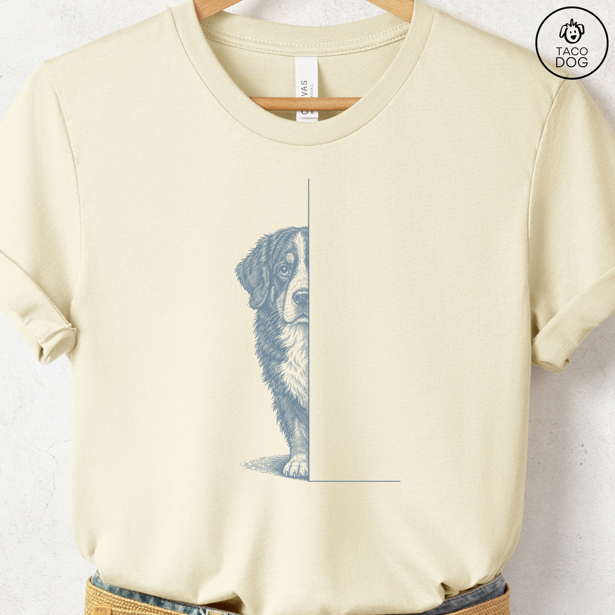 Bernese Mountain Dog Peeking T-Shirt Natural Taco-Dog