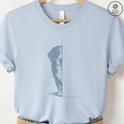 Bernese Mountain Dog Peeking T-Shirt Light Blue Taco-Dog