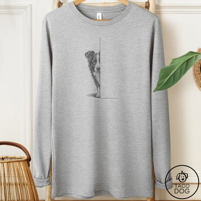 Border Collie Peeking Long Sleeve Tee Athletic Heather Taco-Dog