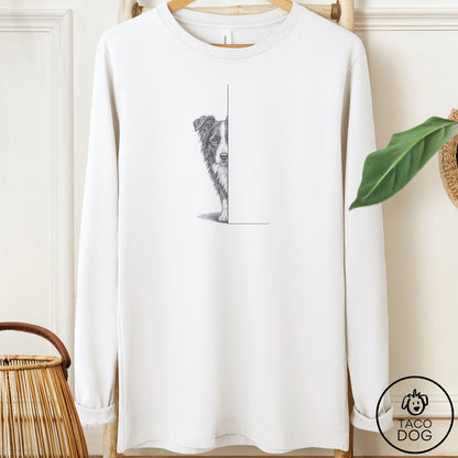 Border Collie Peeking Long Sleeve Tee White Taco-Dog