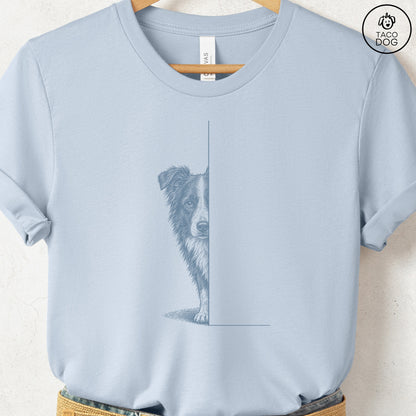 Border Collie Peeking T-Shirt Light Blue Taco-Dog
