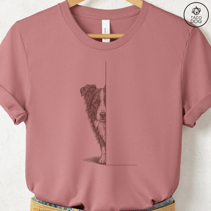 Border Collie Peeking T-Shirt Heather Mauve Taco-Dog