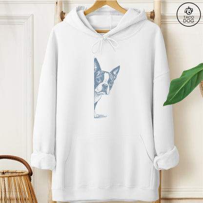 Boston Terrier Peeking Hoodie White Taco-Dog