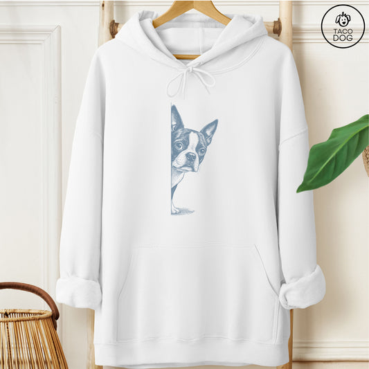 Boston Terrier Peeking Hoodie White Taco-Dog