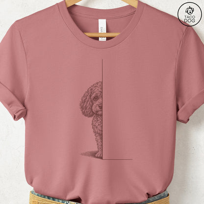 Cavapoo Peeking T-Shirt Heather Mauve Taco-Dog