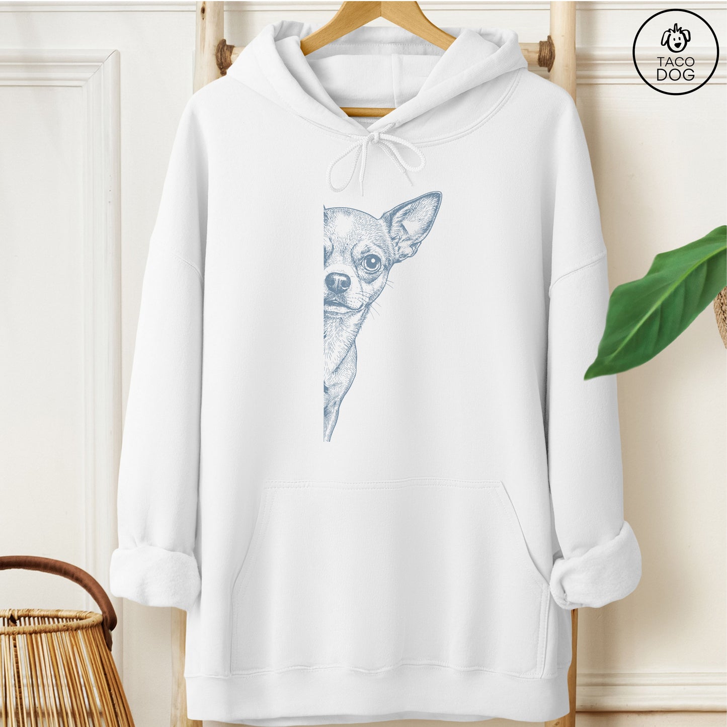 Chihuahua Peeking Hoodie White Taco-Dog