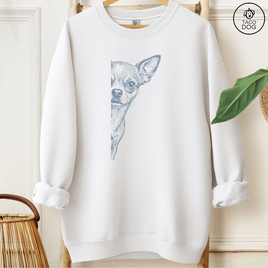Chihuahua Peeking Sweatshirt White M Taco-Dog