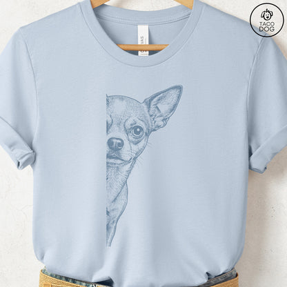 Chihuahua Peeking T-Shirt Light Blue S Taco-Dog