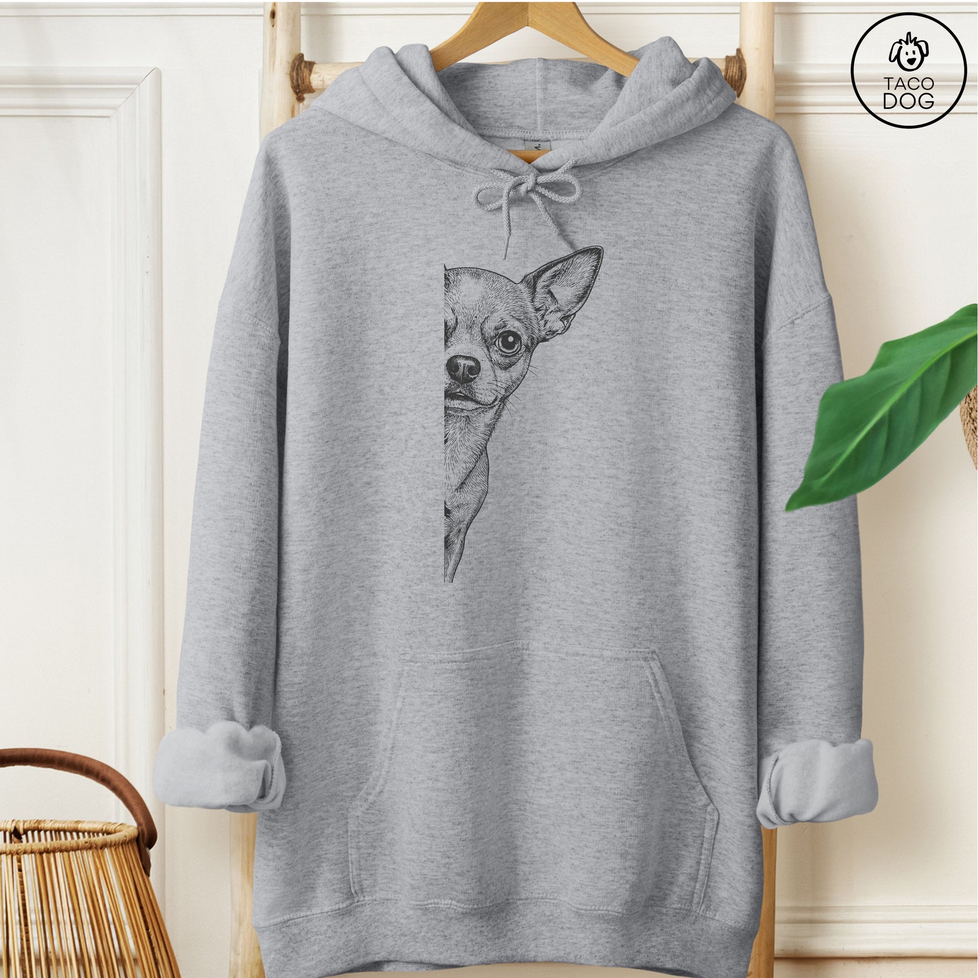 Chihuahua Peeking Hoodie Graphite Heather Taco-Dog