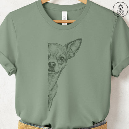 Chihuahua Peeking T-Shirt Sage S Taco-Dog