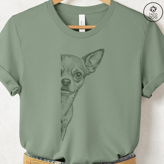Chihuahua Peeking T-Shirt Sage S Taco-Dog