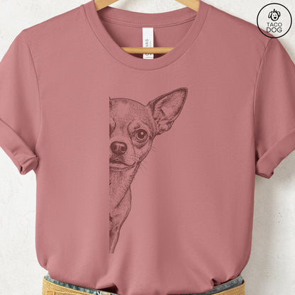 Chihuahua Peeking T-Shirt Heather Mauve S Taco-Dog