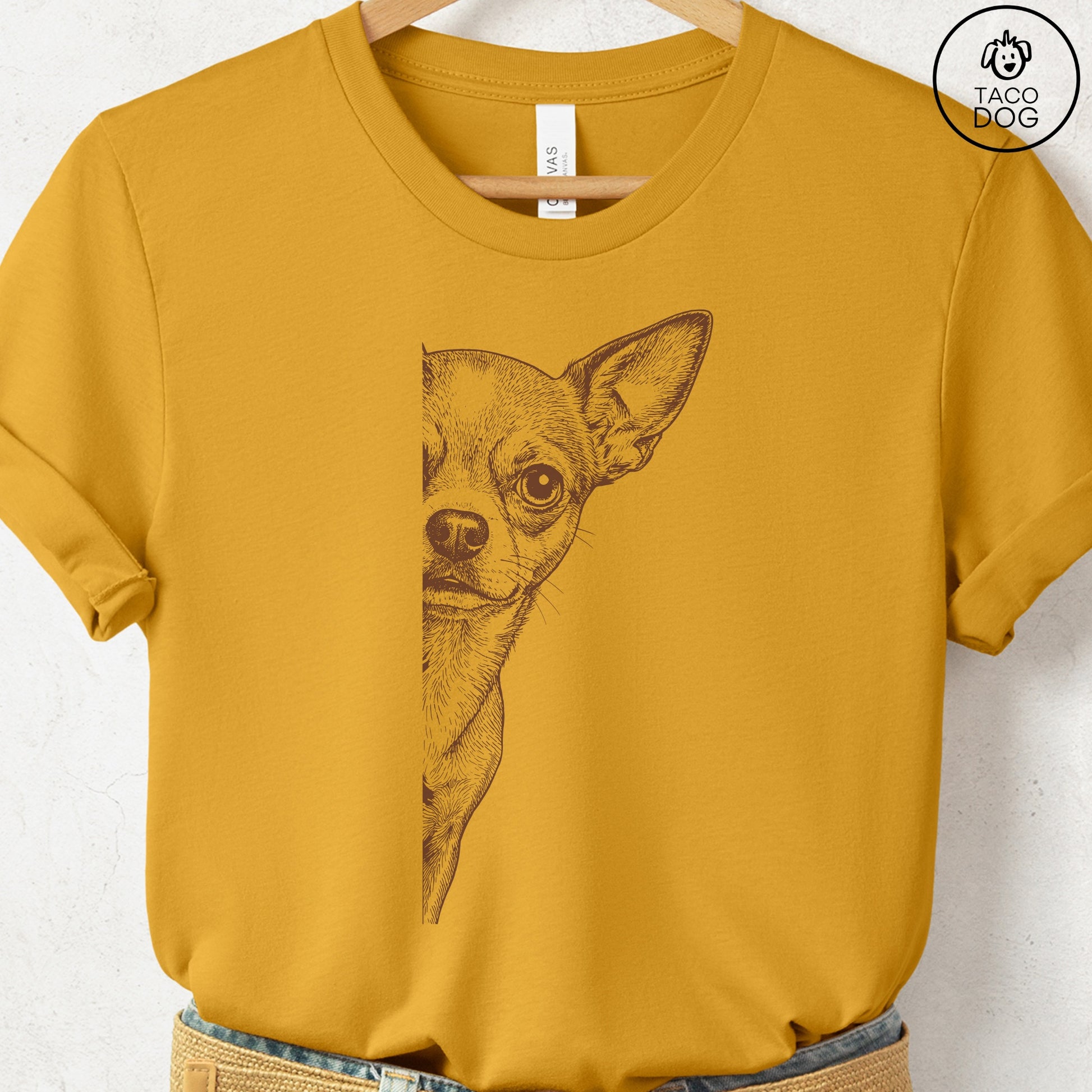 Chihuahua Peeking T-Shirt Mustard S Taco-Dog