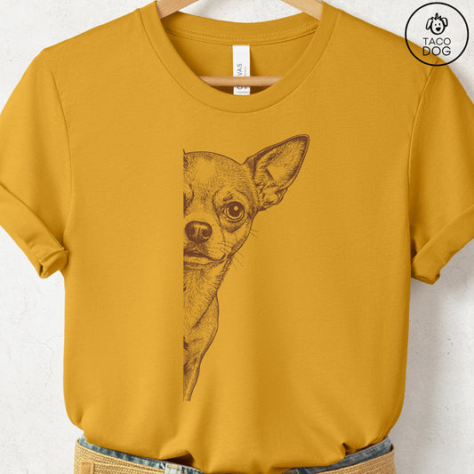 Chihuahua Peeking T-Shirt Mustard S Taco-Dog