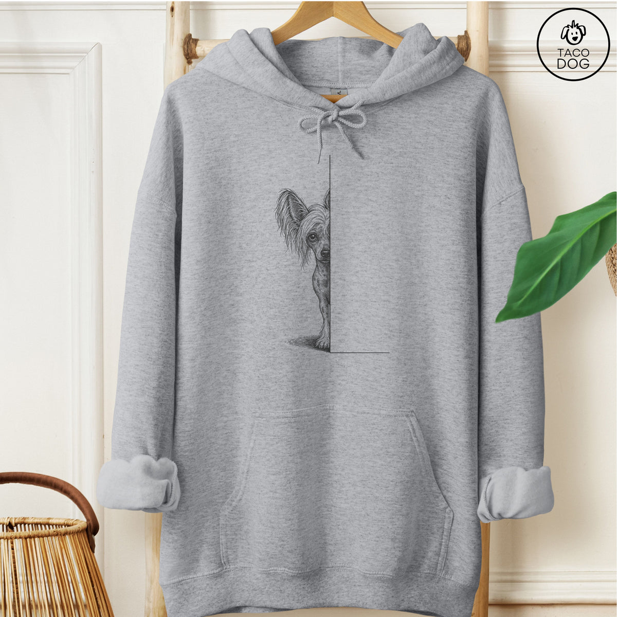 Chinese Crested Peeking Hoodie Graphite Heather Taco-Dog